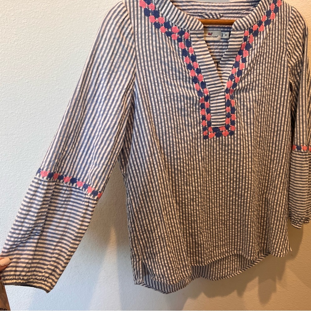 Vineyard Vines Embroidered Seersucker Striped Tunic Women’s Size XS - Picture 5 of 10
